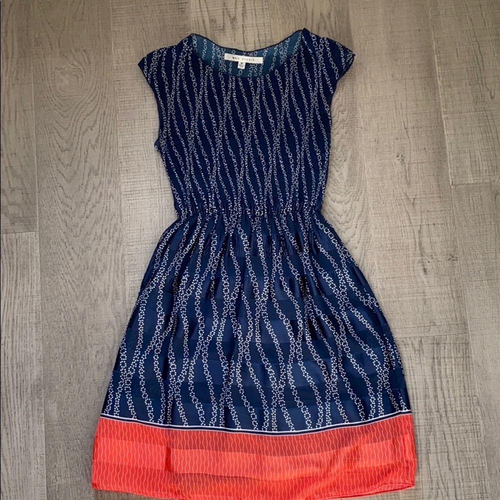 Max Studio Blue + Coral Patterned Sleeveless Dress